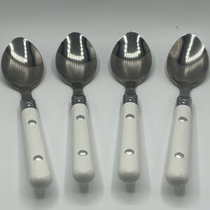 Gibson: Vintage Stainless Steel (#219) Teaspoons w/White Plastic Handles 4pc Set
